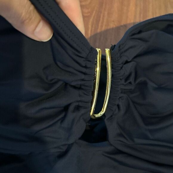 NWT Eomenie Black one piece, ruched swimsuit size 2xl with gold hardware - Picture 2 of 8